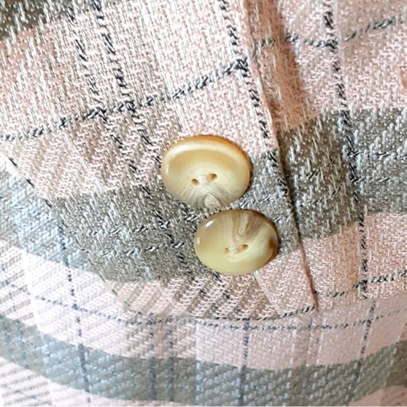 Vintage Preppy Plaid Blazer Peach Tan Olive Green Structured Jacket Sz 4 - Picture 5 of 8